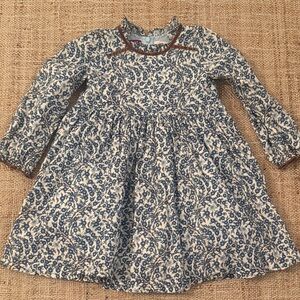 Pink Chicken Blue Floral Liberty Long-Sleeve Girls Dress with Brown Trim 4T